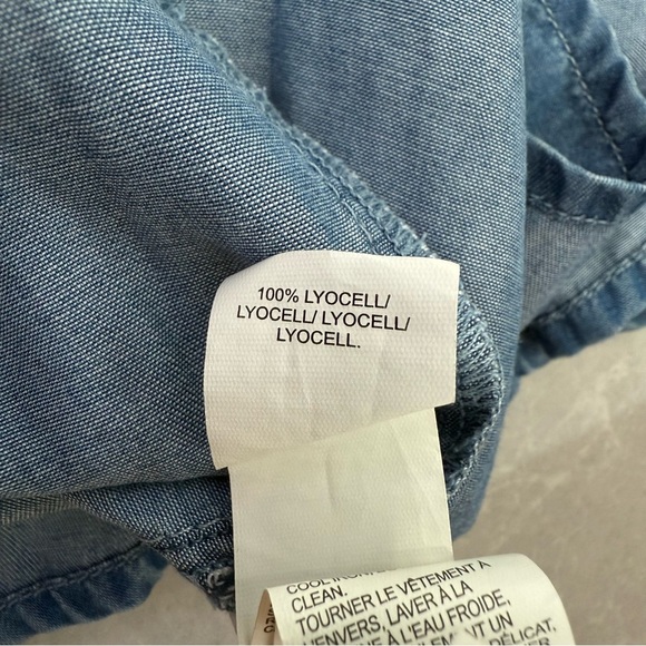 Women’s Lucky Brand Chambray Denim Lace Up Short Sleeve V-Neck Dress Medium - Picture 14 of 16